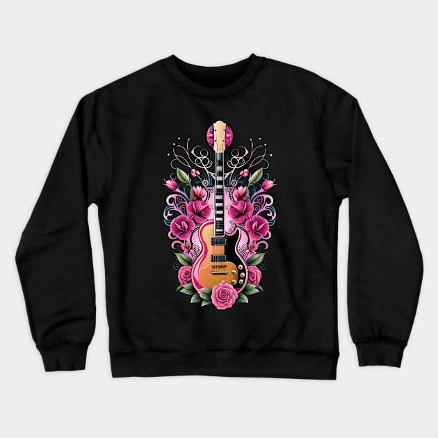 Electric guitar rose pink 20 Crewneck Sweatshirt by Dandeliontattoo